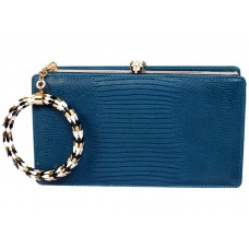 Bvlgari Serpenti Framed Pochette v ještěří kůži modré