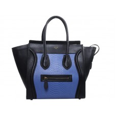 Celine Luggage Medium Tote z telecí kůže, černá s modrou hadí kůží