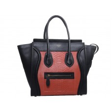 Celine Luggage Medium Tote z telecí kůže, černá s červenou hadí kůží