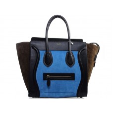Celine Luggage Medium Tote z telecí kůže, černá/semišová světle modrá