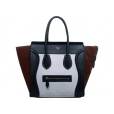 Celine Luggage Medium Tote z telecí kůže, černá/semišová, bílá/hnědá