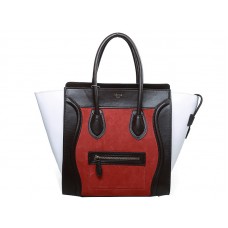 Celine Luggage Medium Tote z telecí kůže v čokoládově/bílé/semišově oranžové barvě