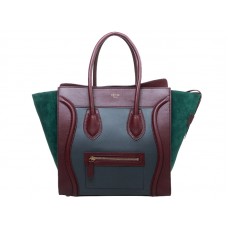 Celine Luggage Medium Tote v telecí kůži šedé/vínové/semišové zelené barvě