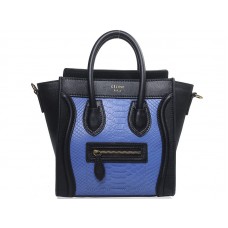 Celine Luggage Mini Tote z telecí kůže, černá s modrou hadí kůží