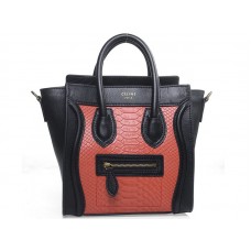 Celine Luggage Mini Tote z telecí kůže, černá s červenou hadí kůží