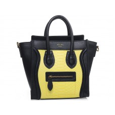 Celine Luggage Mini Tote z telecí kůže, černá se žlutou hadí kůží