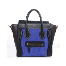 Celine Luggage Mini Tote z telecí kůže, černá/semišová modrá