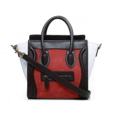 Celine Luggage Mini Tote z telecí kůže v čokoládově/semišové oranžovo-červené barvě