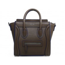 Celine Luggage Mini Tote z telecí kůže khaki s modrým lemováním