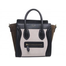 Celine Luggage Mini Tote z telecí kůže světle béžové/semišové olivové barvy