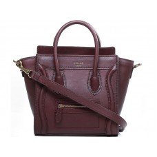 Celine Luggage Mini Tote z telecí kůže vínové barvy