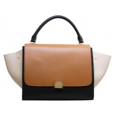 Celine Trapeze ramenní taška Multicolor Calfskin Camel / Black / Cream
