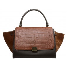 Celine Trapeze ramenní taška Multicolor Crocs Leather Dark Brown/Khaki/Semei Brown