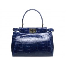 Kabelka Fendi Iconic Mini Peekaboo z krokodílí kůže modré barvy