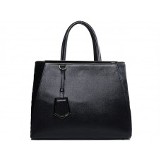 Fendi 2jours telecí kůže tote taška černá s kožešinou