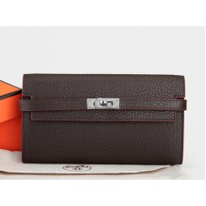 Hermes Dogon Togo Originální Kožená Kelly Dlouhá Peněženka Chocolate
