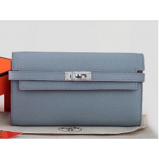 Hermes Dogon Togo Originální kožená Kelly dlouhá peněženka světle modrá