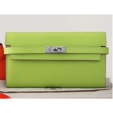 Hermes Epsom Originální Telecí Kůže Kelly Dlouhá Peněženka Zelená