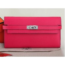 Hermes Epsom Originální Telecí Kůže Kelly Dlouhá Peněženka Růžová