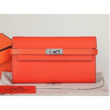 Hermes Epsom Originální Telecí Kůže Kelly Dlouhá Peněženka Oranžová