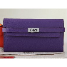 Hermes Epsom Originální Telecí Kůže Kelly Dlouhá Peněženka Fialová