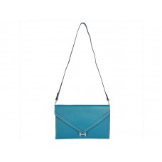 Hermes Pilot Envelope Clutch modrá se stříbrným hardwarem