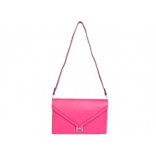 Hermes Pilot Envelope Clutch Sytě Růžová Se Stříbrným Hardwarem