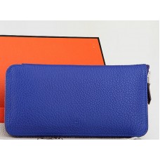Hermes Zip Peněženka Originální Kožená Elektrická Modrá