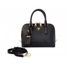 Prada Saffiano kožená mini kabelka s horním uchem černá