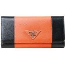 Kožená peněženka Prada Saffiano Tri-Fold černá s oranžovou