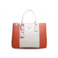 Prada Saffiano Lux Tote bílá s oranžovou