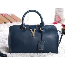 Kožená taška Yves Saint Laurent Cabas Chyc Original tmavě modrá