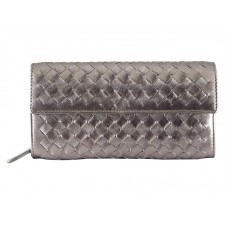 Bottega Veneta Intrecciato Nappa kontinentální peněženka s knoflíkem stříbrně šedá