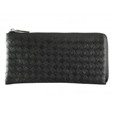 Kožená peněženka na zip Bottega Veneta Intrecciato Nappa Černá