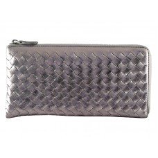 Bottega Veneta Intrecciato Nappa Kožený Zip kolem Peněženky Šedý Sliver