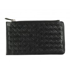 Kožená peněženka na zip Bottega Veneta Intrecciato Nappa černá
