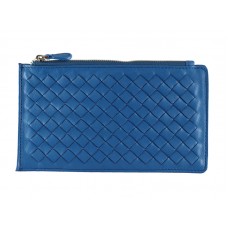 Kožená peněženka na zip Bottega Veneta Intrecciato Nappa modrá