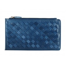Kožená peněženka na zip Bottega Veneta Intrecciato Nappa tmavě modrá