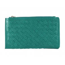 Kožená peněženka na zip Bottega Veneta Intrecciato Nappa zelená