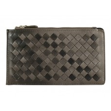 Kožená peněženka na zip Bottega Veneta Intrecciato Nappa šedá