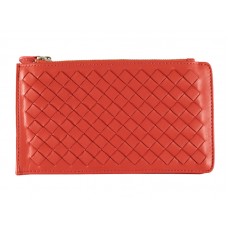 Kožená peněženka na zip Bottega Veneta Intrecciato Nappa červená