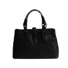 Kožená kabelka Bottega Veneta Roma Intrecciato Černá