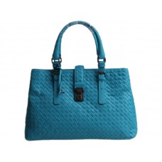 Kožená kabelka Bottega Veneta Roma Intrecciato modrá