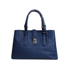 Kožená taška Bottega Veneta Roma Intrecciato tmavě modrá