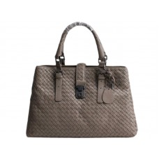 Kožená kabelka Bottega Veneta Roma Intrecciato šedá