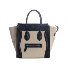 Celine Luggage Medium Tote z telecí kůže, černá/plátnová bílá