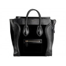 Celine Luggage Medium Tote z telecí kůže, černá/semišová černá