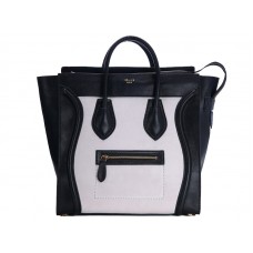 Velká kabelka Celine Luggage Tote z telecí kůže, černá/semišová, smetanově bílá