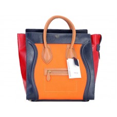 Velká kabelka Celine Luggage Tote z telecí kůže v modré/plátnové oranžové barvě