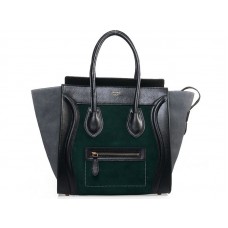 Celine Luggage Medium Tote z telecí kůže, černá/semišová, tmavě zelená